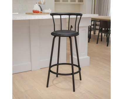 BLNK - Charla Black Metal Crown Back Bar Stool with Black Vinyl Swivel Seat