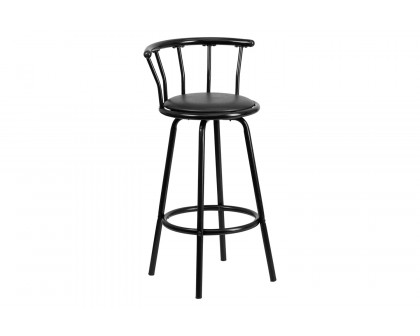 BLNK - Charla Black Metal Crown Back Bar Stool with Black Vinyl Swivel Seat