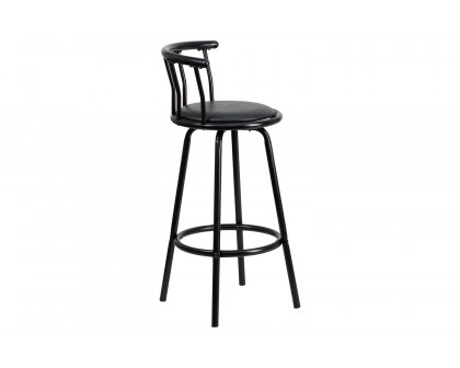 BLNK - Charla Black Metal Crown Back Bar Stool with Black Vinyl Swivel Seat