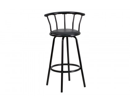 BLNK - Charla Black Metal Crown Back Bar Stool with Black Vinyl Swivel Seat