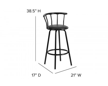 BLNK - Charla Black Metal Crown Back Bar Stool with Black Vinyl Swivel Seat