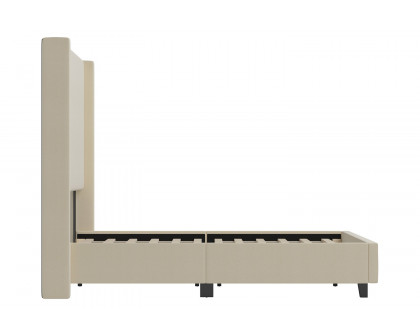 BLNK Quinn Upholstered Platform Bed with Channel Stitched Wingback Headboard - Beige, Full Size