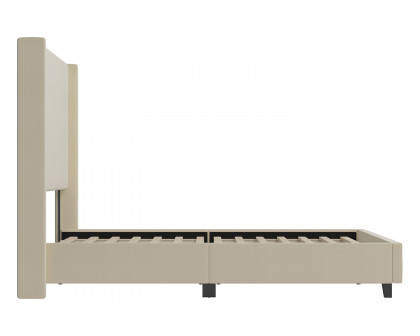 BLNK Quinn Upholstered Platform Bed with Channel Stitched Wingback Headboard - Beige, King Size