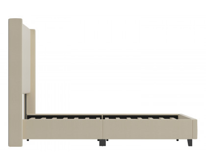 BLNK Quinn Upholstered Platform Bed with Channel Stitched Wingback Headboard - Beige, Queen Size