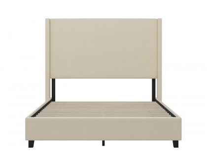 BLNK Quinn Upholstered Platform Bed with Channel Stitched Wingback Headboard - Beige, Queen Size