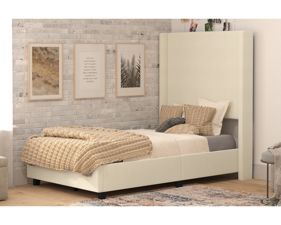 BLNK Quinn Upholstered Platform Bed with Channel Stitched Wingback Headboard