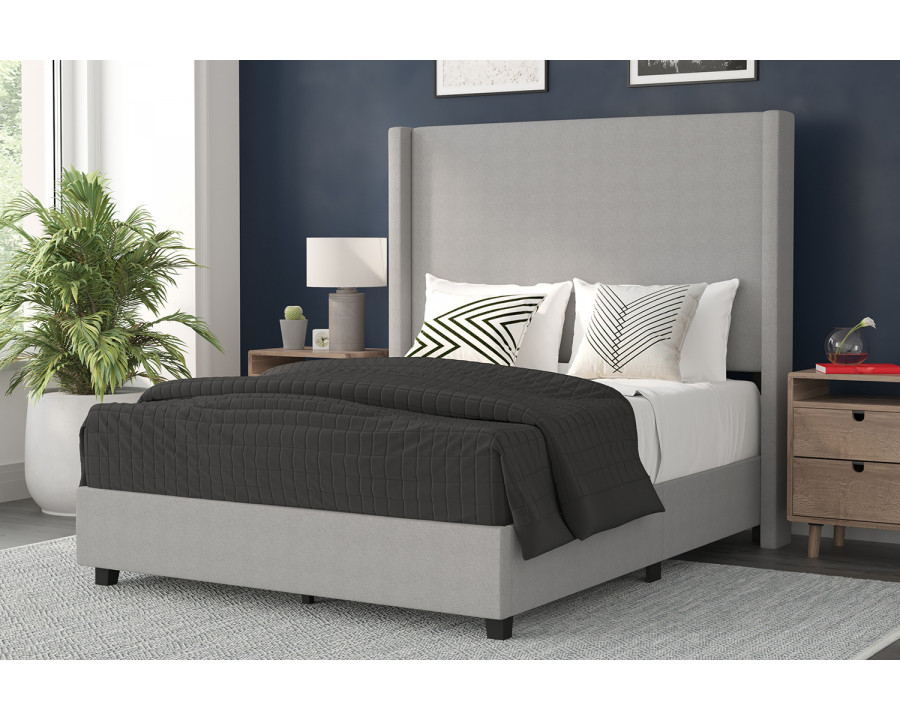 BLNK Quinn Upholstered Platform Bed with Channel Stitched Wingback Headboard - Gray, Full Size