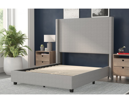 BLNK Quinn Upholstered Platform Bed with Channel Stitched Wingback Headboard - Gray, Full Size