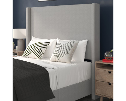 BLNK Quinn Upholstered Platform Bed with Channel Stitched Wingback Headboard - Gray, Full Size