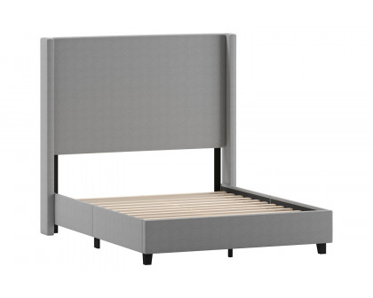 BLNK Quinn Upholstered Platform Bed with Channel Stitched Wingback Headboard - Gray, Full Size