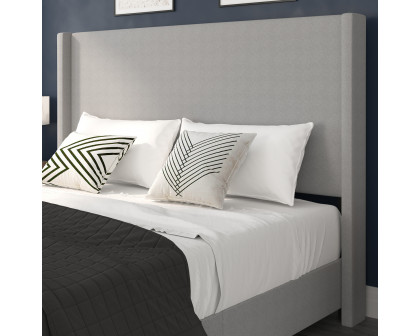 BLNK Quinn Upholstered Platform Bed with Channel Stitched Wingback Headboard - Gray, King Size