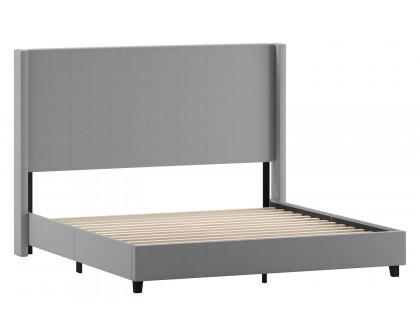 BLNK Quinn Upholstered Platform Bed with Channel Stitched Wingback Headboard - Gray, King Size