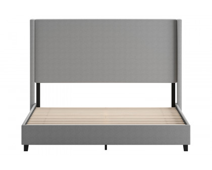 BLNK Quinn Upholstered Platform Bed with Channel Stitched Wingback Headboard - Gray, King Size