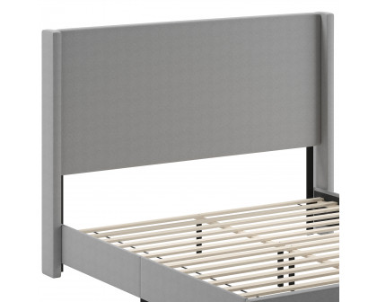 BLNK Quinn Upholstered Platform Bed with Channel Stitched Wingback Headboard - Gray, King Size