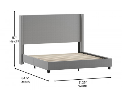 BLNK Quinn Upholstered Platform Bed with Channel Stitched Wingback Headboard - Gray, King Size