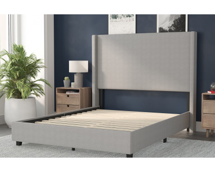 BLNK Quinn Upholstered Platform Bed with Channel Stitched Wingback Headboard - Gray, Queen Size