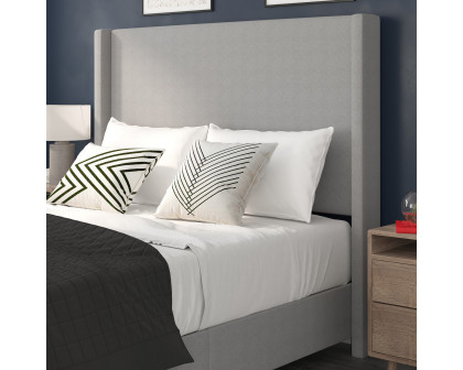 BLNK Quinn Upholstered Platform Bed with Channel Stitched Wingback Headboard - Gray, Queen Size