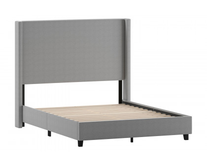 BLNK Quinn Upholstered Platform Bed with Channel Stitched Wingback Headboard - Gray, Queen Size