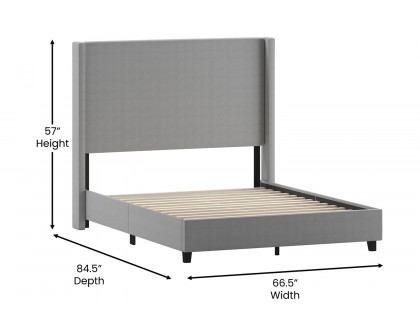 BLNK Quinn Upholstered Platform Bed with Channel Stitched Wingback Headboard - Gray, Queen Size