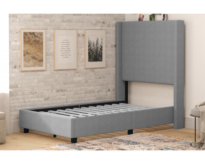 BLNK Quinn Upholstered Platform Bed with Channel Stitched Wingback Headboard - Gray, Twin Size