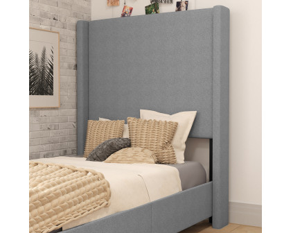 BLNK Quinn Upholstered Platform Bed with Channel Stitched Wingback Headboard - Gray, Twin Size