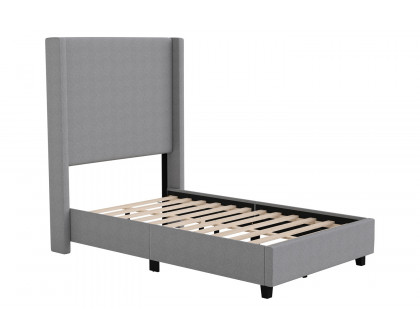 BLNK Quinn Upholstered Platform Bed with Channel Stitched Wingback Headboard - Gray, Twin Size