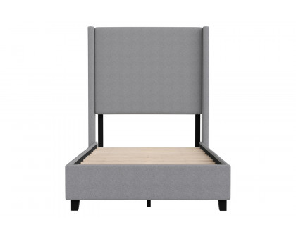 BLNK Quinn Upholstered Platform Bed with Channel Stitched Wingback Headboard - Gray, Twin Size