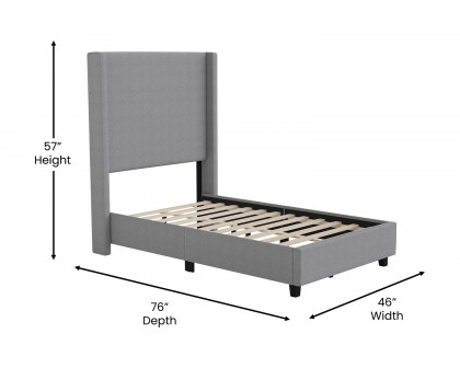 BLNK Quinn Upholstered Platform Bed with Channel Stitched Wingback Headboard - Gray, Twin Size