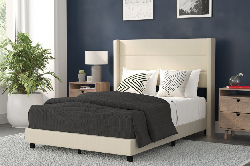 BLNK™ Hollis Upholstered Platform Bed with Wingback Headboard - Beige, Full Size