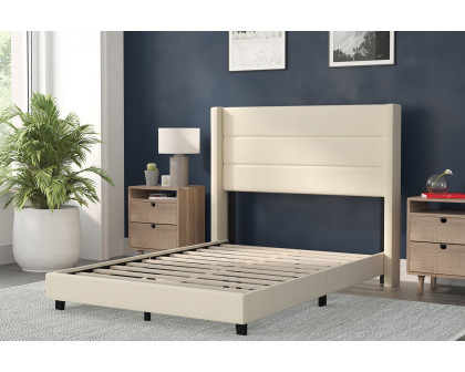 BLNK™ Hollis Upholstered Platform Bed with Wingback Headboard - Beige, Full Size