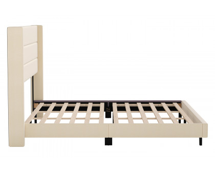 BLNK Hollis Upholstered Platform Bed with Wingback Headboard - Beige, King Size