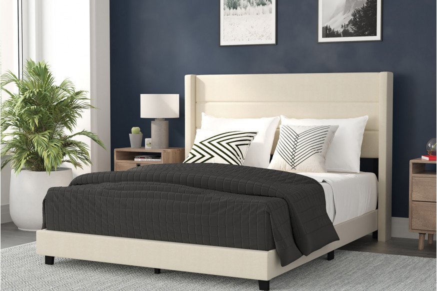 BLNK™ Hollis Upholstered Platform Bed with Wingback Headboard - Beige, Queen Size