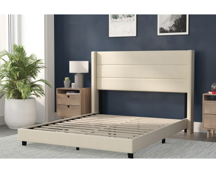 BLNK™ Hollis Upholstered Platform Bed with Wingback Headboard - Beige, Queen Size