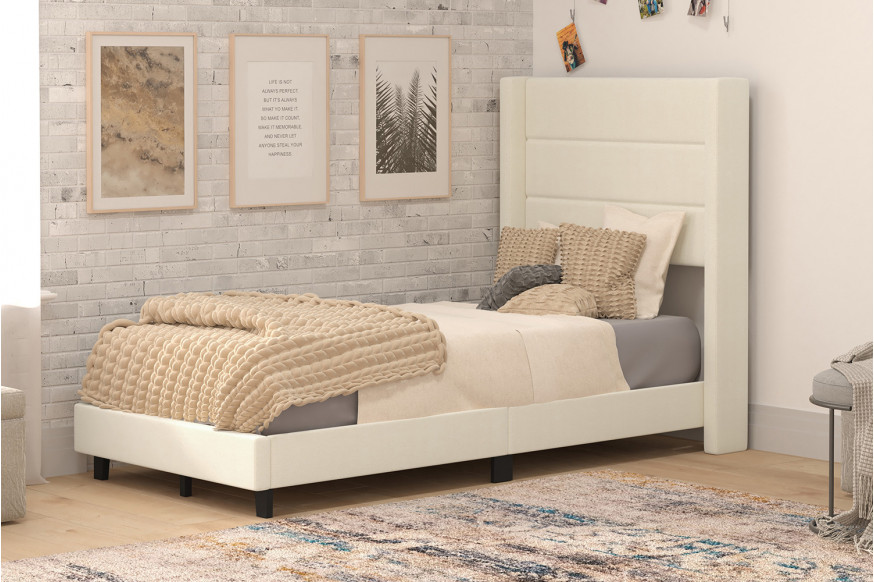 BLNK™ Hollis Upholstered Platform Bed with Wingback Headboard - Beige, Twin Size