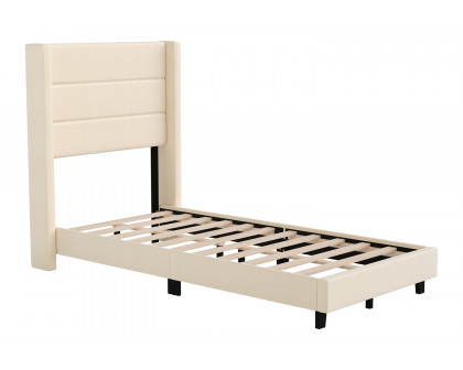 BLNK™ Hollis Upholstered Platform Bed with Wingback Headboard - Beige, Twin Size