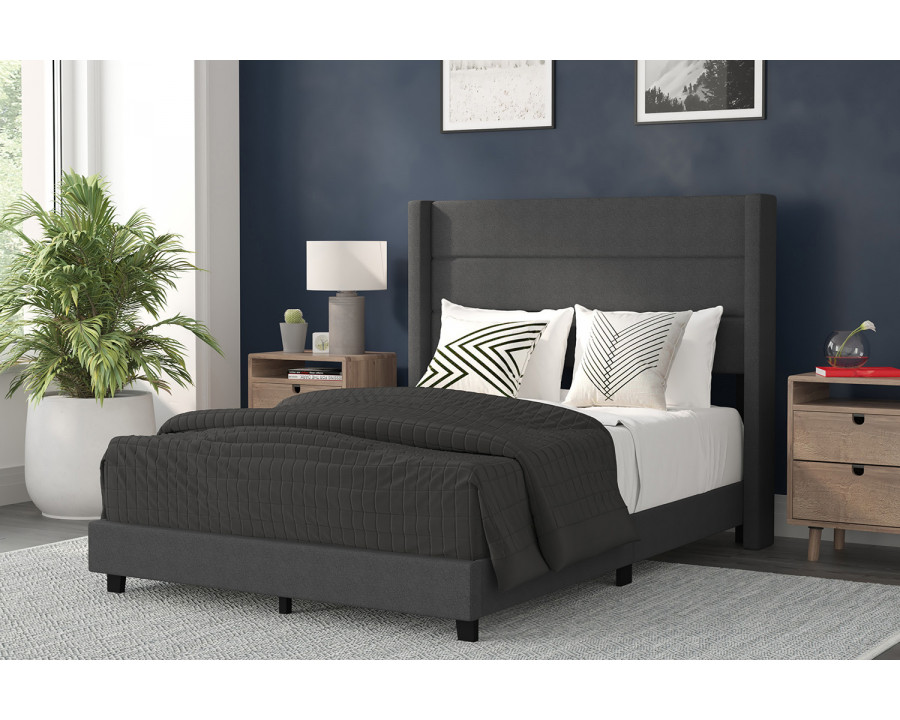 BLNK Hollis Upholstered Platform Bed with Wingback Headboard - Charcoal, Full Size