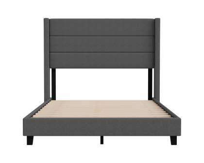 BLNK Hollis Upholstered Platform Bed with Wingback Headboard - Charcoal, Full Size