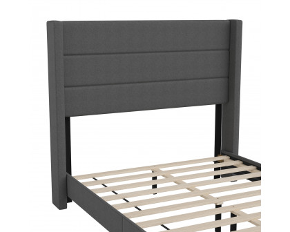 BLNK Hollis Upholstered Platform Bed with Wingback Headboard - Charcoal, Full Size