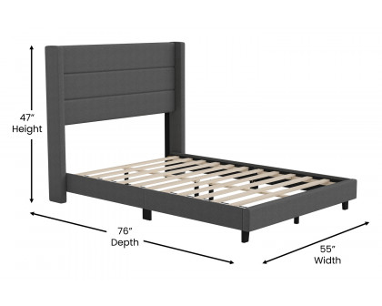 BLNK Hollis Upholstered Platform Bed with Wingback Headboard - Charcoal, Full Size