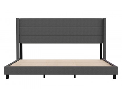 BLNK Hollis Upholstered Platform Bed with Wingback Headboard - Charcoal, King Size