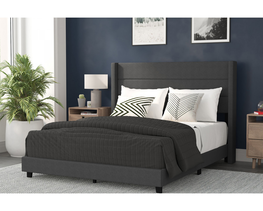 BLNK Hollis Upholstered Platform Bed with Wingback Headboard - Charcoal, Queen Size