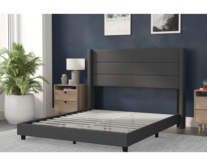 BLNK Hollis Upholstered Platform Bed with Wingback Headboard - Charcoal, Queen Size