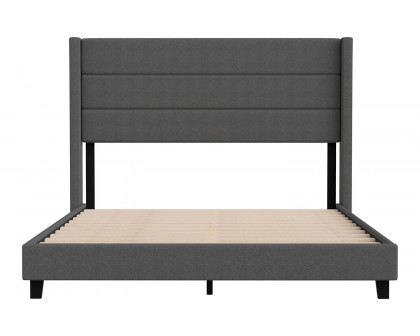 BLNK Hollis Upholstered Platform Bed with Wingback Headboard - Charcoal, Queen Size