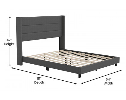 BLNK Hollis Upholstered Platform Bed with Wingback Headboard - Charcoal, Queen Size