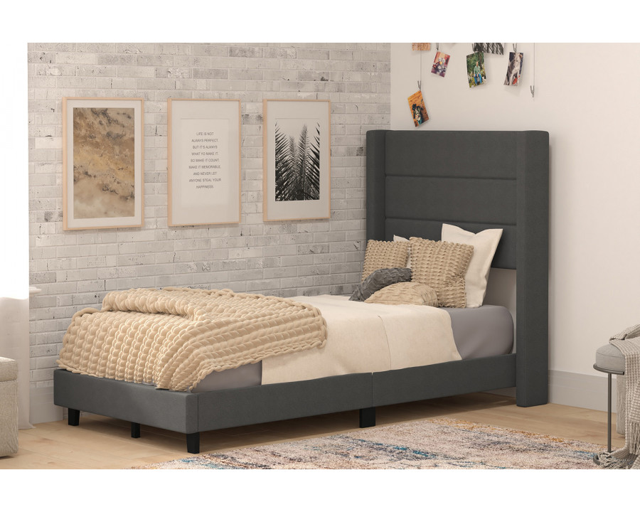 BLNK Hollis Upholstered Platform Bed with Wingback Headboard - Charcoal, Twin Size