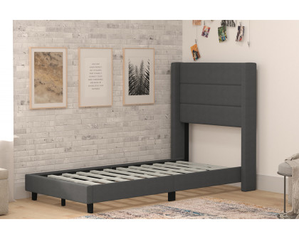 BLNK Hollis Upholstered Platform Bed with Wingback Headboard - Charcoal, Twin Size