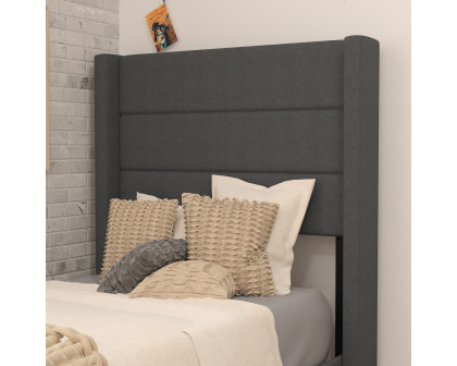 BLNK Hollis Upholstered Platform Bed with Wingback Headboard - Charcoal, Twin Size