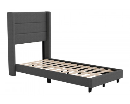 BLNK Hollis Upholstered Platform Bed with Wingback Headboard - Charcoal, Twin Size