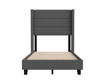 BLNK Hollis Upholstered Platform Bed with Wingback Headboard - Charcoal, Twin Size