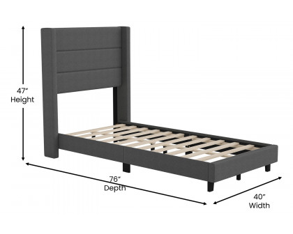 BLNK Hollis Upholstered Platform Bed with Wingback Headboard - Charcoal, Twin Size